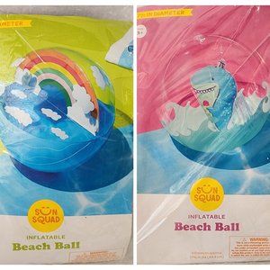 Pair of Beach Balls - Ice Cream Shark and Rainbow Clouds - Sun Squad